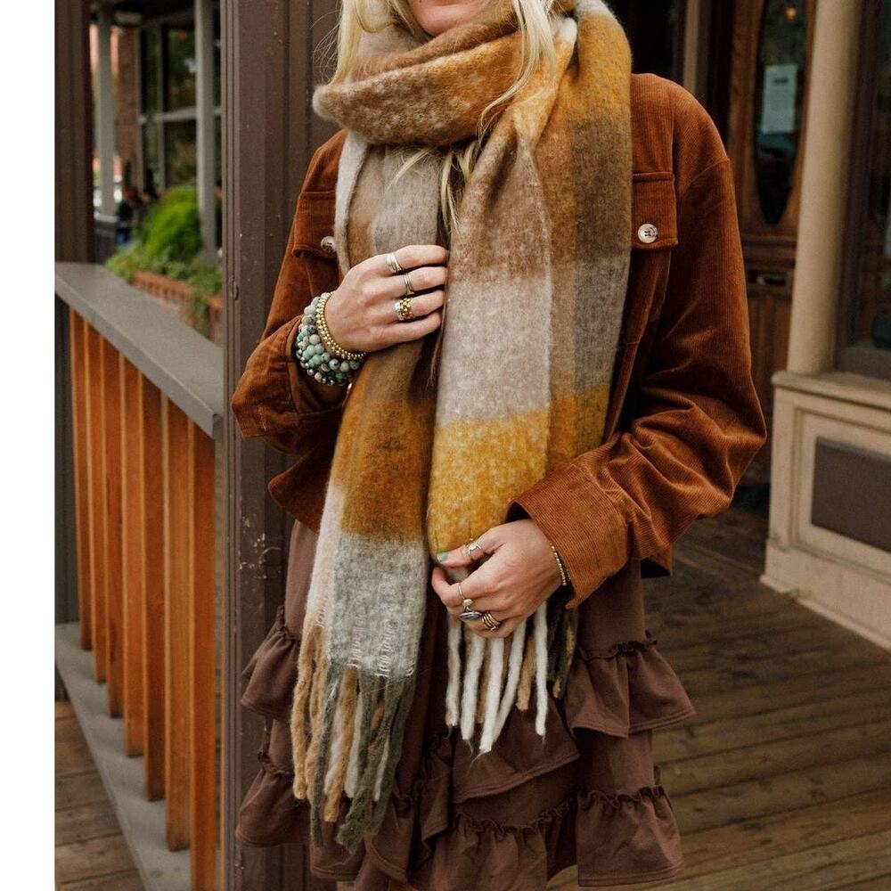 Everest Plaid Tassel Scarf — Mustard
